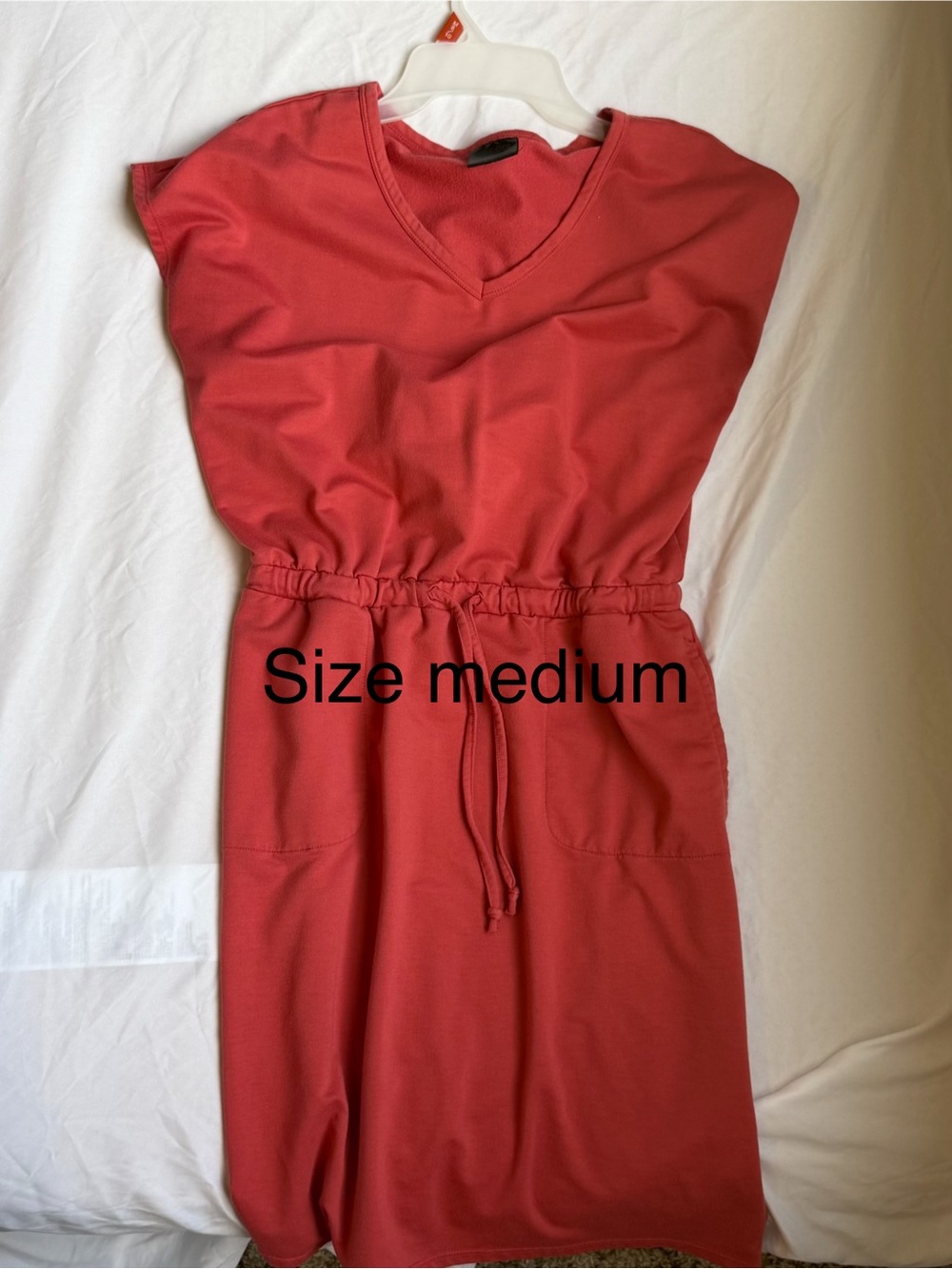 Women's V-Neck Drawstring Waist Dress - Red